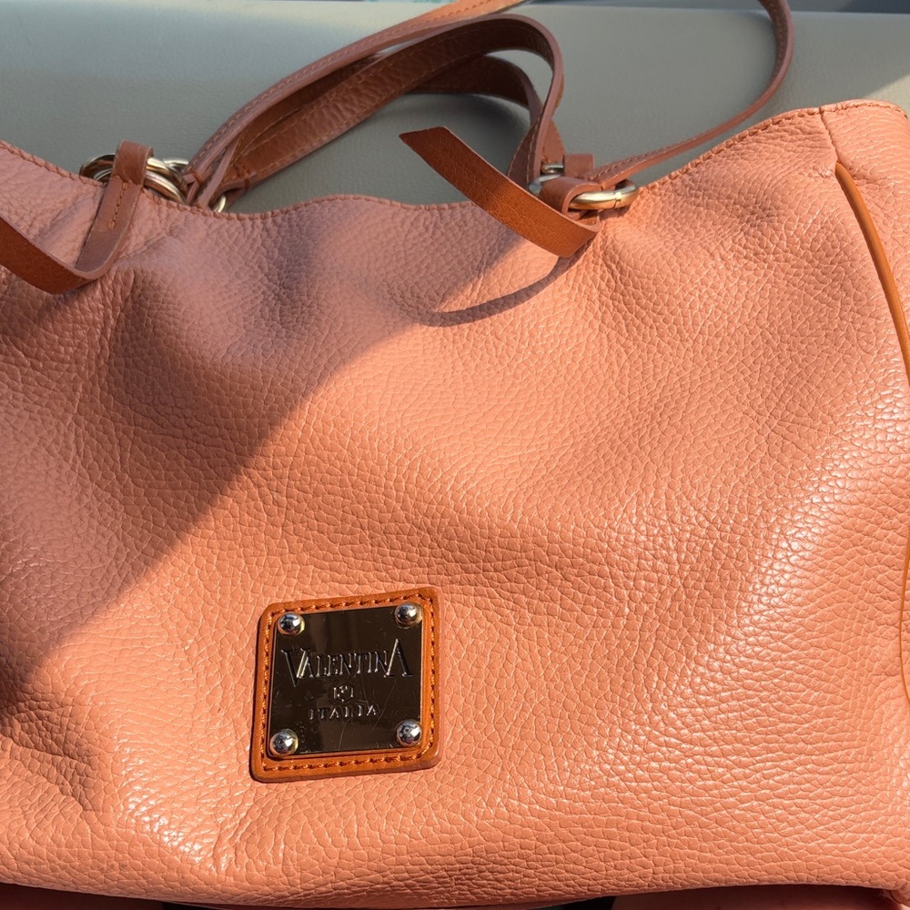 Valentina Peach Shoulder Bag with Gold Plaque